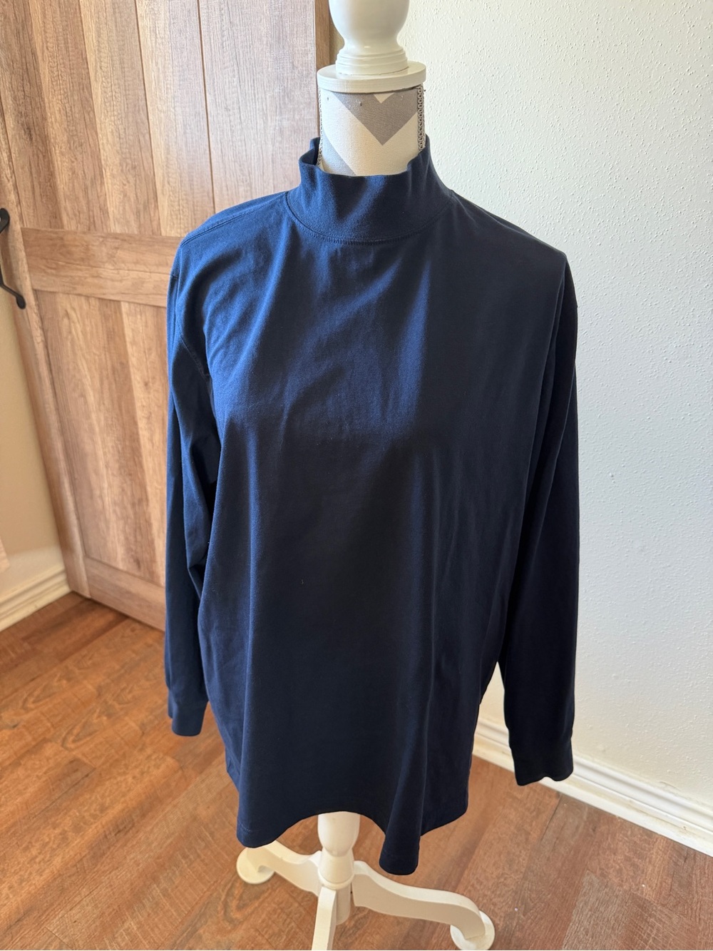 Lands End Navy blue long sleeve Tshirt large mock turtleneck